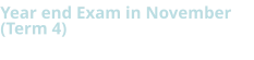Year end Exam in November  (Term 4)